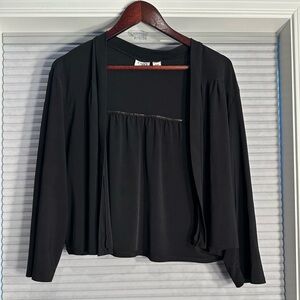 Black open front cardigan